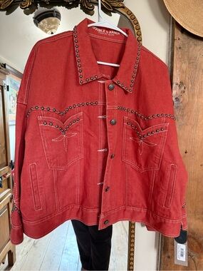 Double D Ranch Red Western Studded Denim Jacket